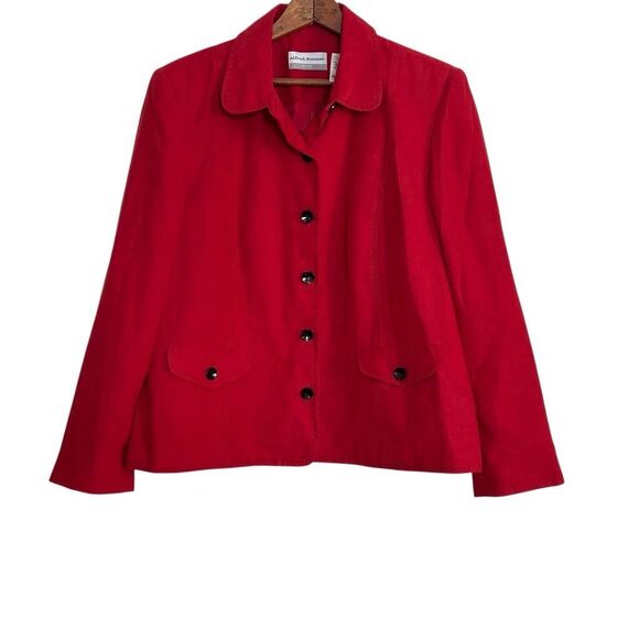 Alfred Dunner Faux Suede Button Front Collared Blazer Jacket Red Black Size 14P - Picture 1 of 8